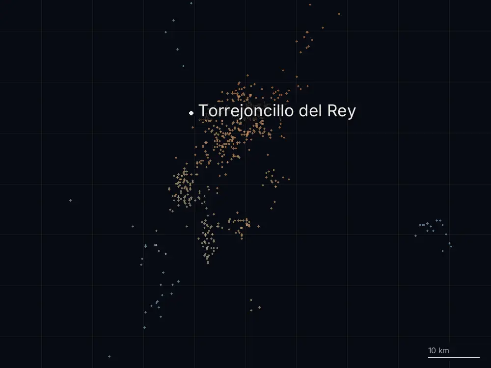 Karte der Blitze bei Torrejoncillo del Rey am Samstag, 15. August 2026