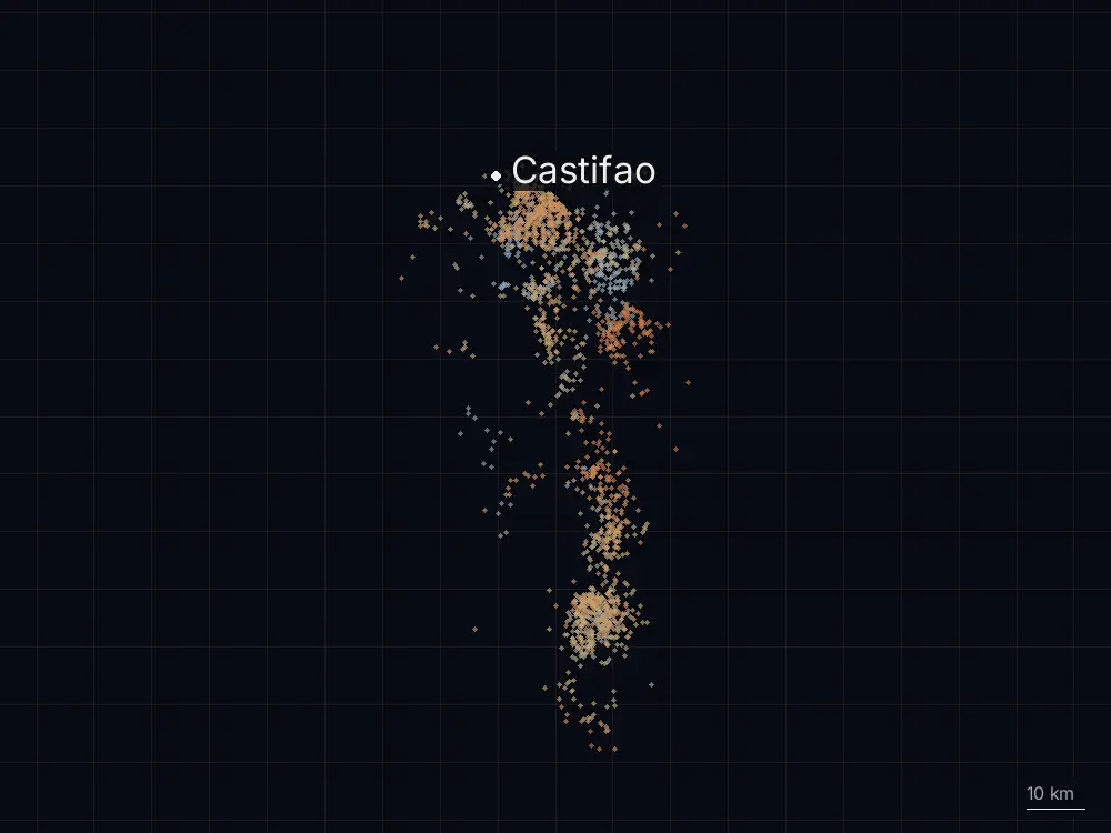 Karte der Blitze bei Castifao am Sonntag, 16. August 2026