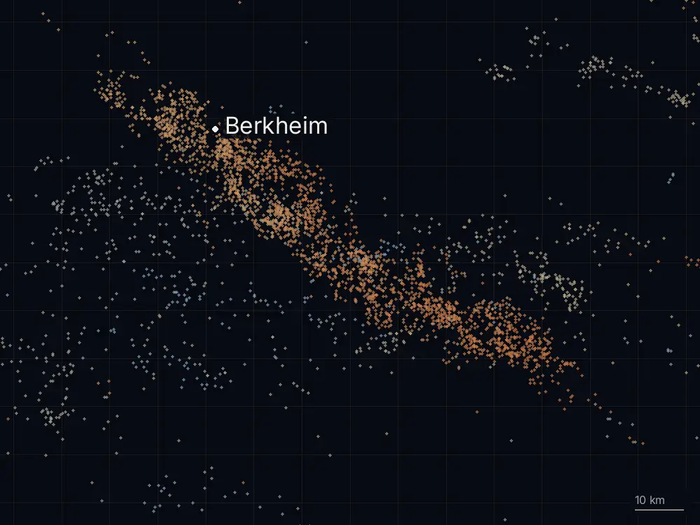 Karte der Blitze bei Berkheim am Montag, 17. August 2026