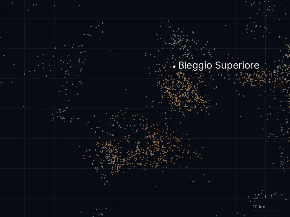 Karte der Blitze bei Bleggio Superiore am Montag, 17. August 2026