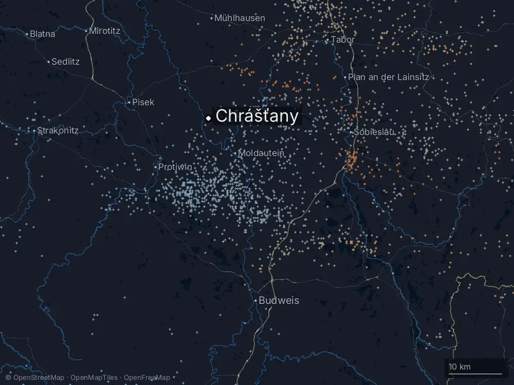 Karte der Blitze bei Chrášťany am Montag, 17. August 2026