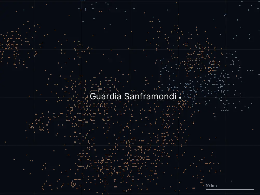 Karte der Blitze bei Guardia Sanframondi am Montag, 17. August 2026