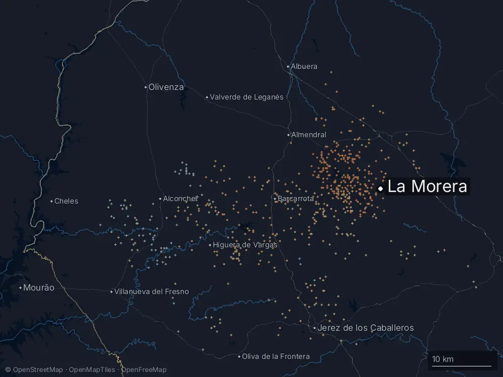Karte der Blitze bei La Morera am Montag, 17. August 2026