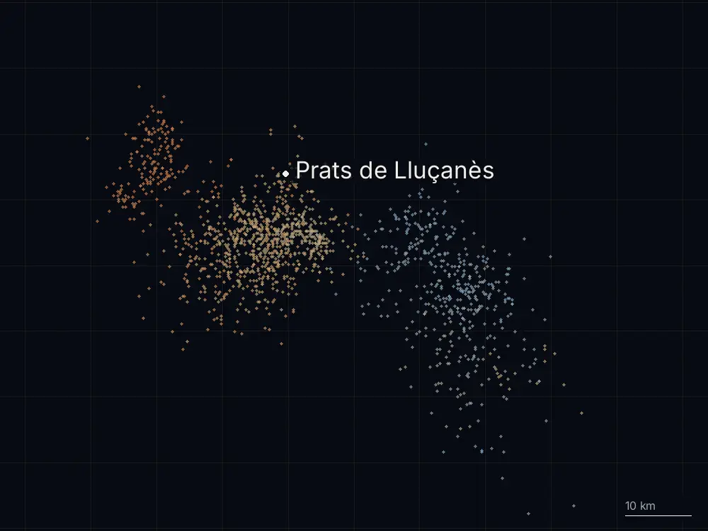 Karte der Blitze bei Prats de Lluçanès am Montag, 17. August 2026