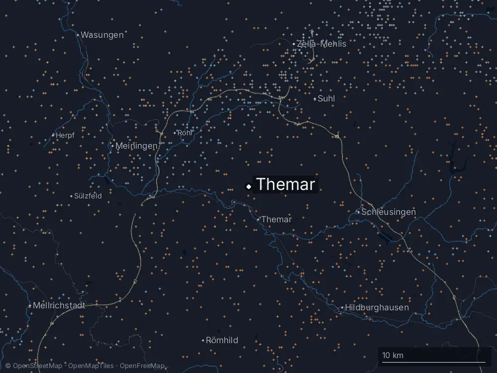 Karte der Blitze bei Themar am Mittwoch, 19. August 2026
