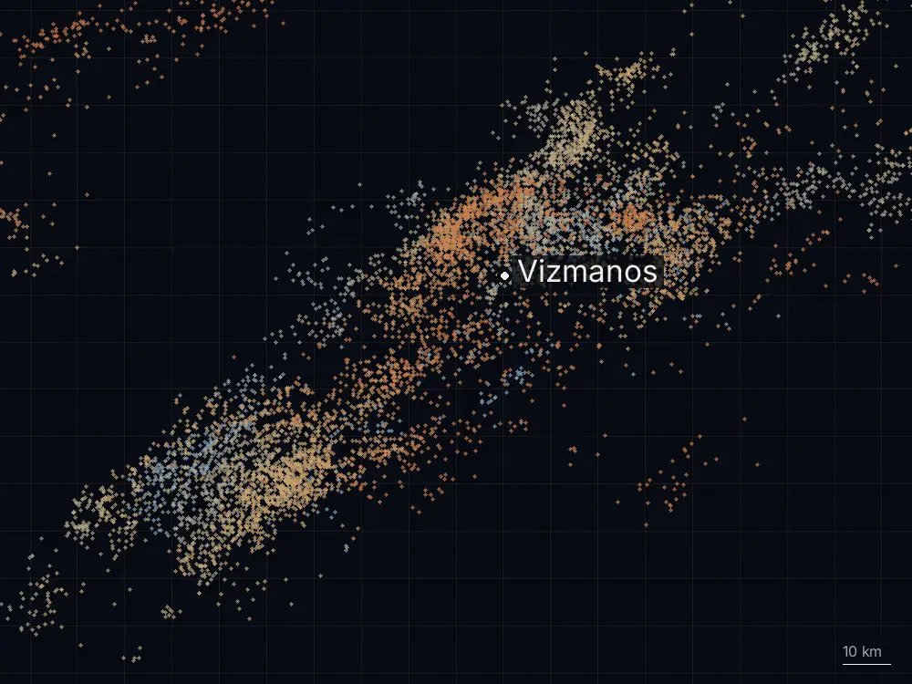 Karte der Blitze bei Vizmanos am Mittwoch, 19. August 2026