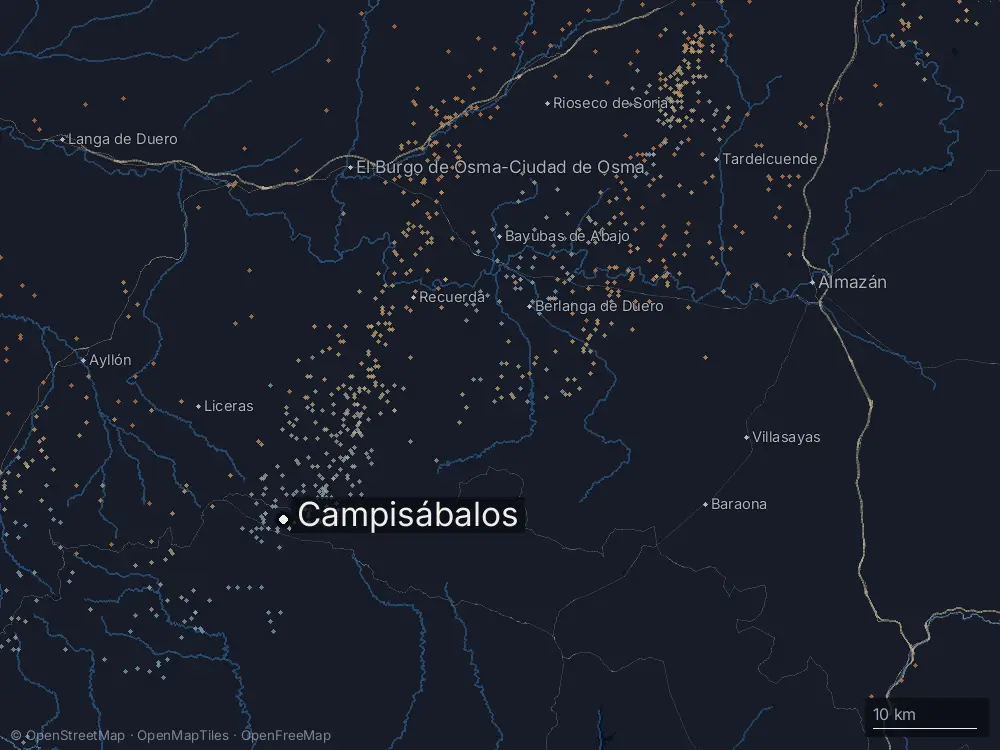 Karte der Blitze bei Campisábalos am Donnerstag, 20. August 2026