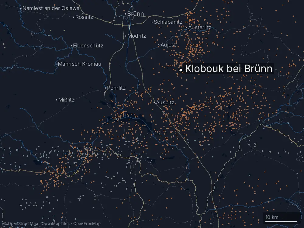 Karte der Blitze bei Klobouk bei Brünn am Donnerstag, 20. August 2026