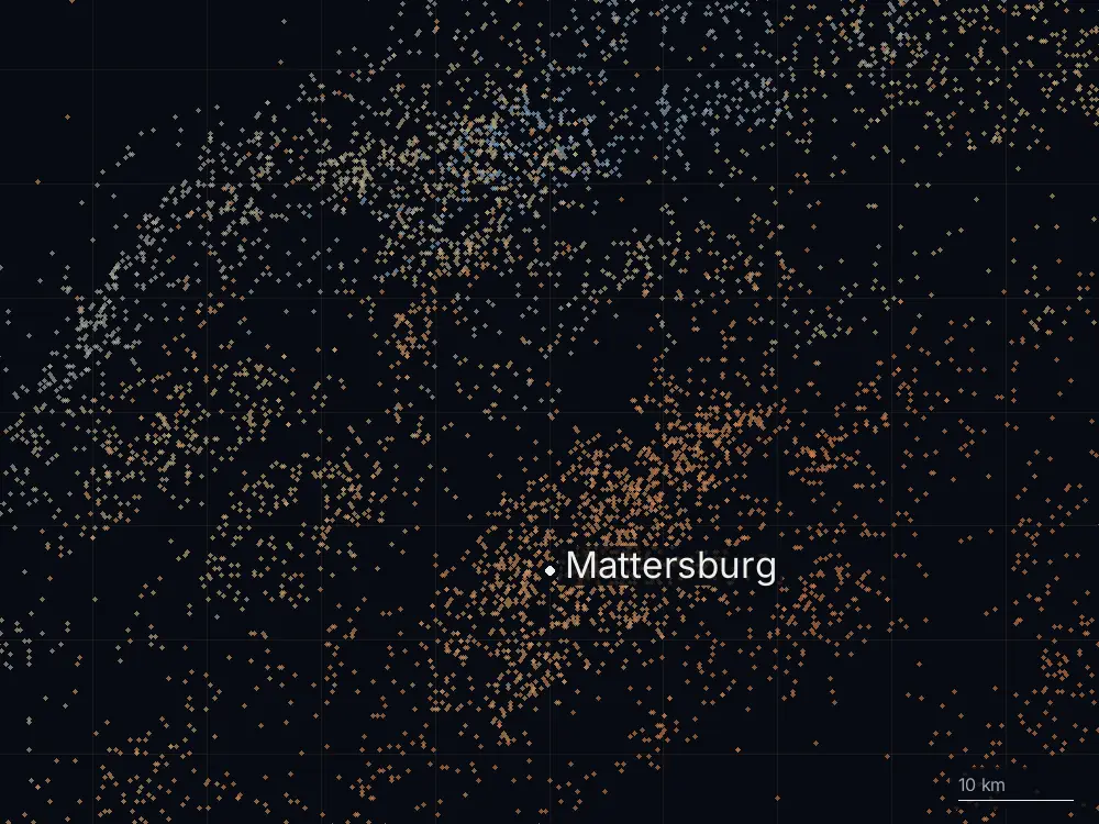 Karte der Blitze bei Mattersburg am Donnerstag, 20. August 2026
