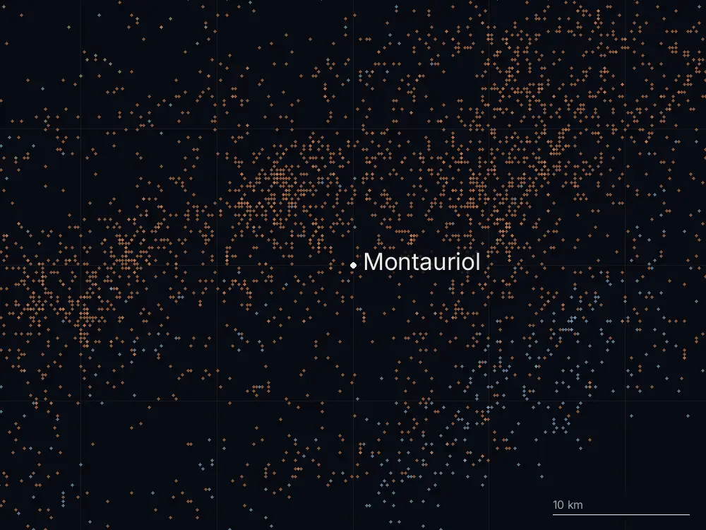 Karte der Blitze bei Montauriol am Donnerstag, 20. August 2026