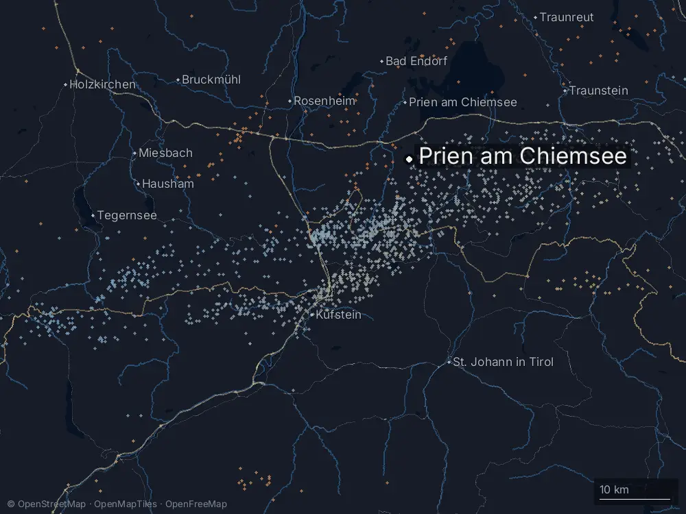 Karte der Blitze bei Prien am Chiemsee am Donnerstag, 20. August 2026