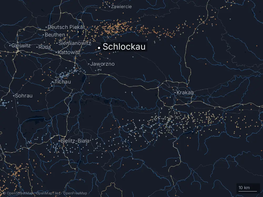 Karte der Blitze bei Schlockau am Donnerstag, 20. August 2026