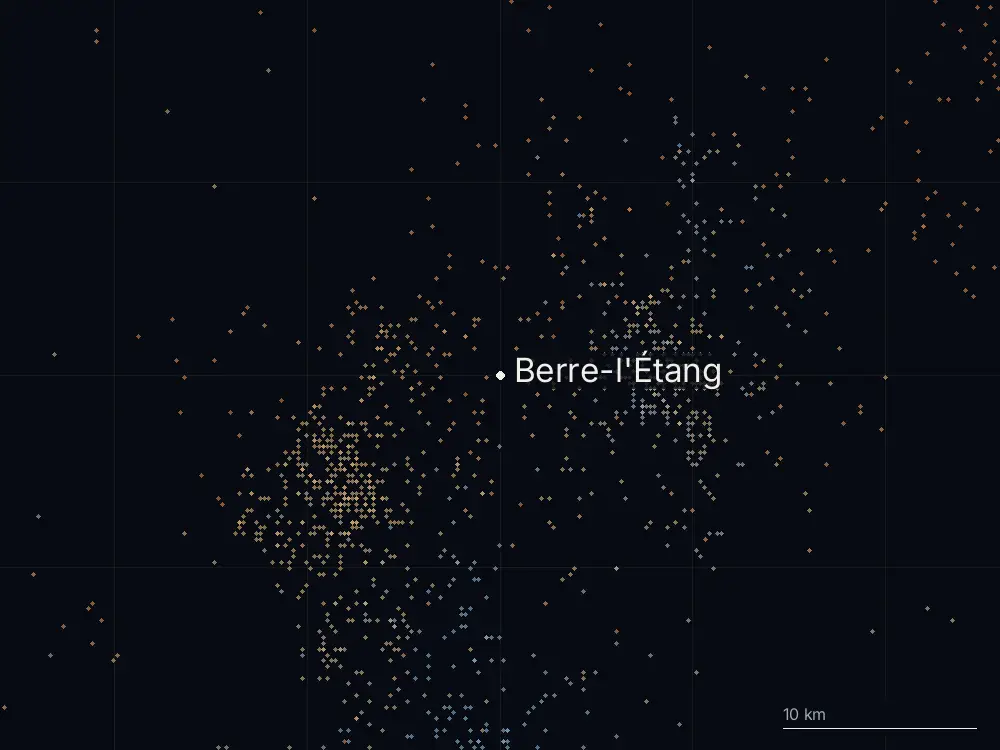 Karte der Blitze bei Berre-l'Étang am Freitag, 21. August 2026