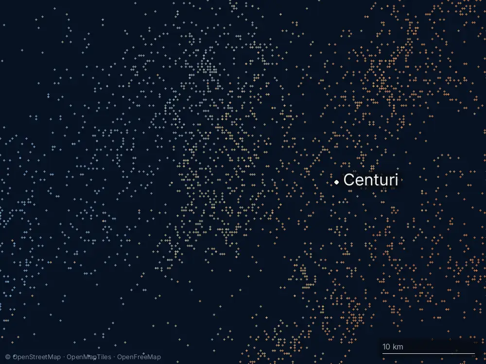 Karte der Blitze bei Centuri am Freitag, 21. August 2026