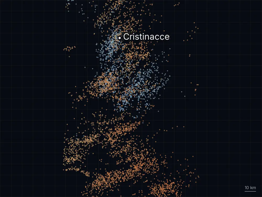 Karte der Blitze bei Cristinacce am Freitag, 21. August 2026