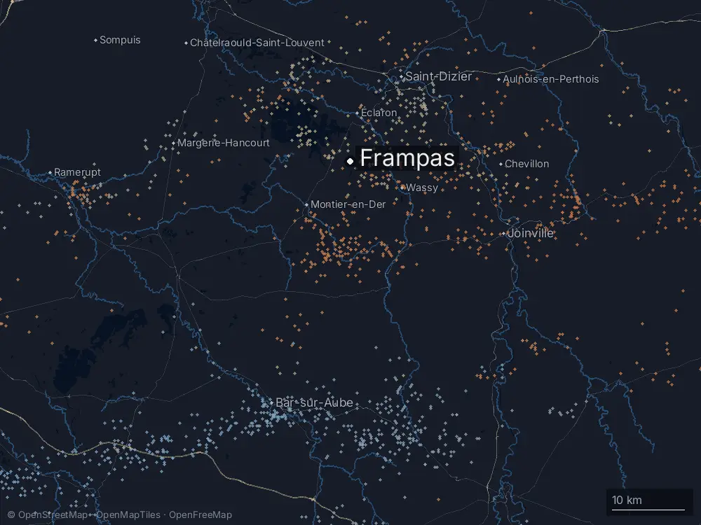 Karte der Blitze bei Frampas am Freitag, 21. August 2026
