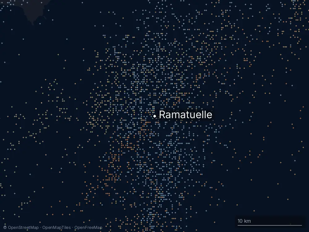 Karte der Blitze bei Ramatuelle am Freitag, 21. August 2026