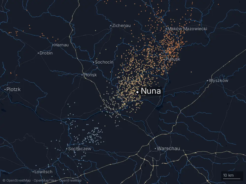 Karte der Blitze bei Nuna am Samstag, 22. August 2026