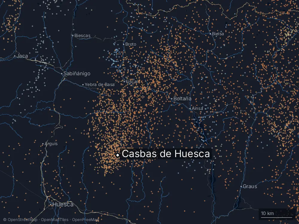 Karte der Blitze bei Casbas de Huesca am Montag, 24. August 2026