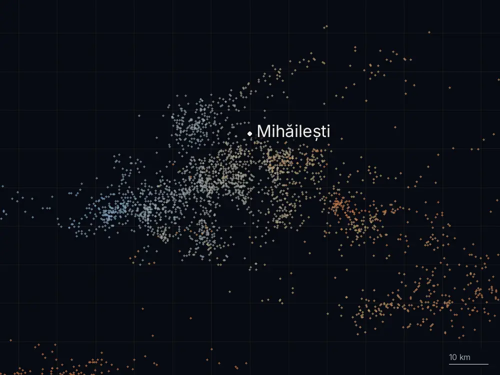 Karte der Blitze bei Mihăilești am Montag, 24. August 2026