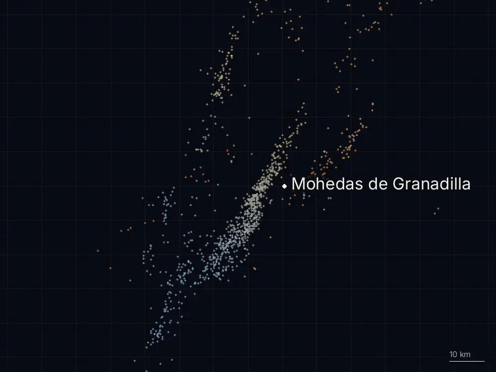 Karte der Blitze bei Mohedas de Granadilla am Montag, 24. August 2026