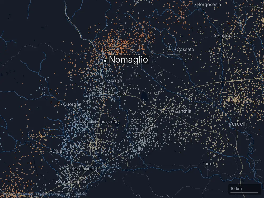 Karte der Blitze bei Nomaglio am Montag, 24. August 2026