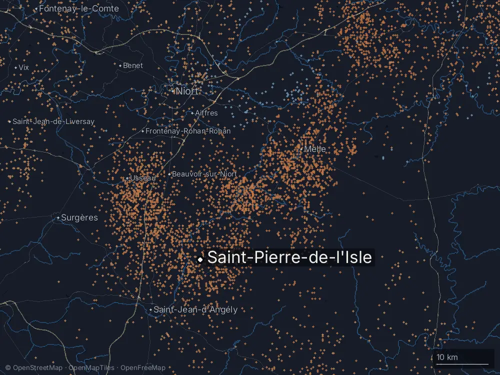 Karte der Blitze bei Saint-Pierre-de-l'Isle am Montag, 24. August 2026