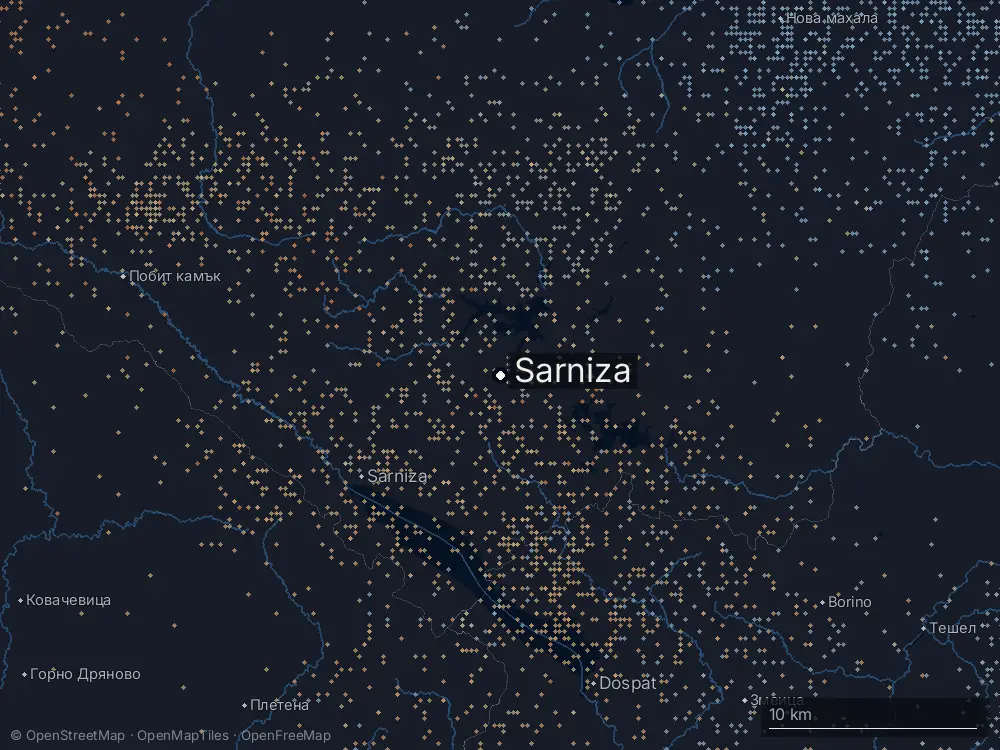 Karte der Blitze bei Sarniza am Montag, 24. August 2026
