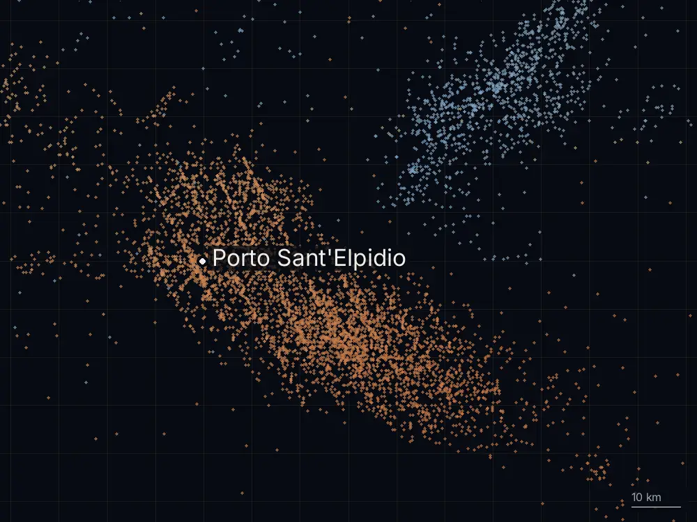 Karte der Blitze bei Porto Sant'Elpidio am Dienstag, 25. August 2026