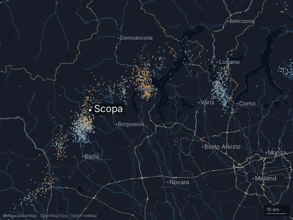 Karte der Blitze bei Scopa am Dienstag, 25. August 2026