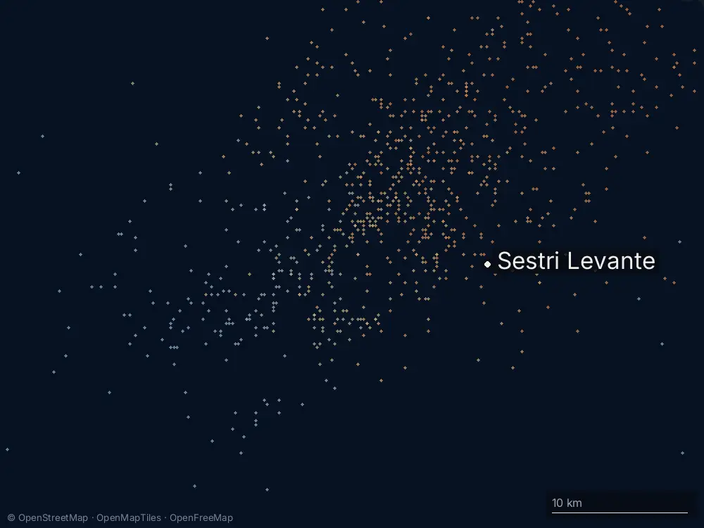 Karte der Blitze bei Sestri Levante am Dienstag, 25. August 2026