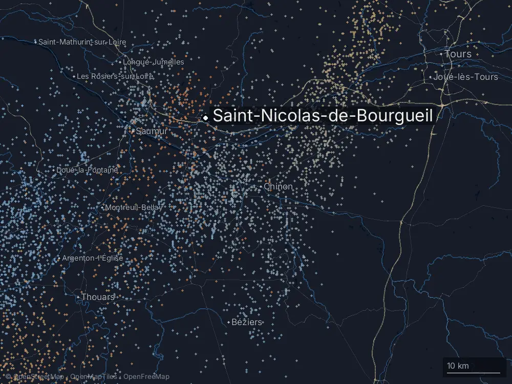Karte der Blitze bei Saint-Nicolas-de-Bourgueil am Mittwoch, 26. August 2026