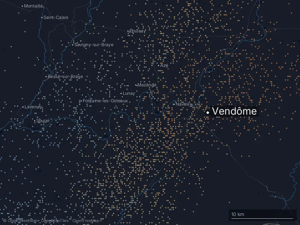 Karte der Blitze bei Vendôme am Mittwoch, 26. August 2026