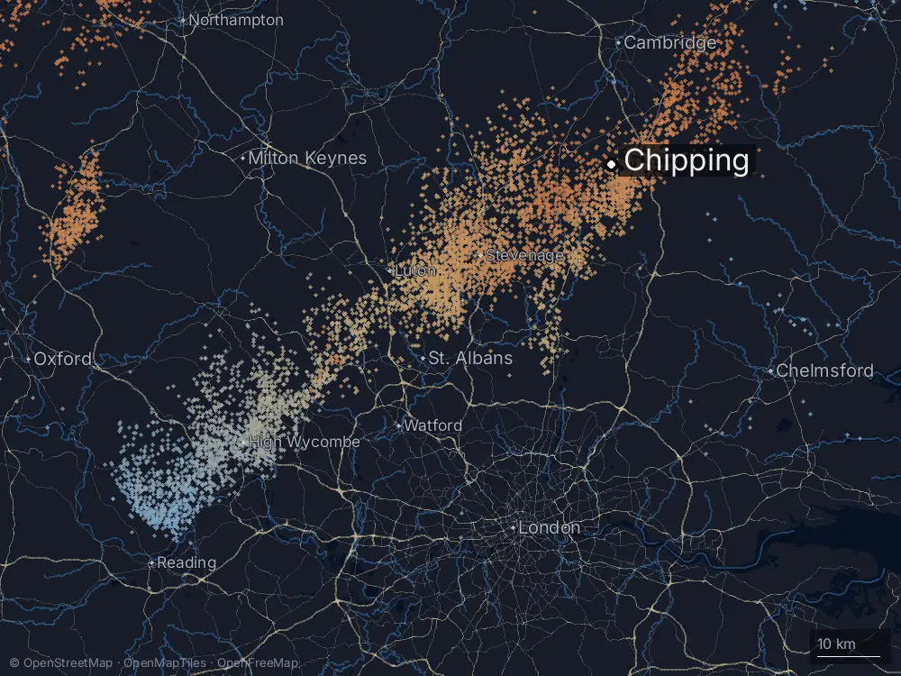 Karte der Blitze bei Chipping am Donnerstag, 27. August 2026