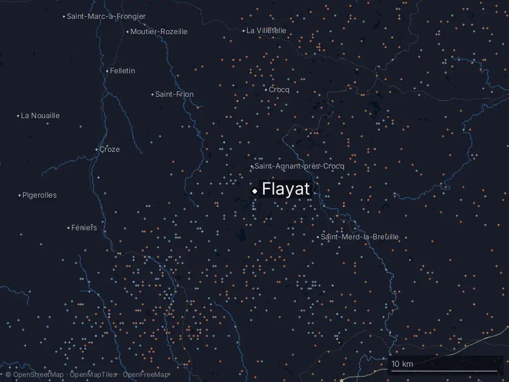 Karte der Blitze bei Flayat am Donnerstag, 27. August 2026