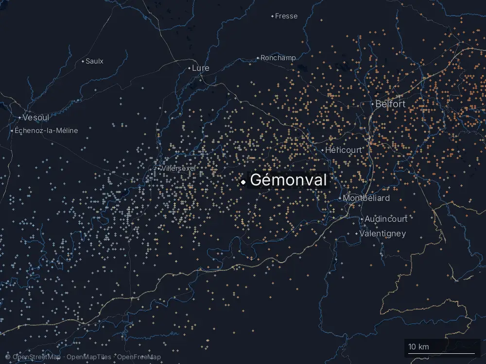 Karte der Blitze bei Gémonval am Donnerstag, 27. August 2026