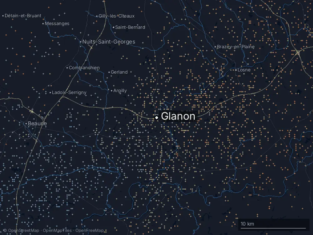 Karte der Blitze bei Glanon am Donnerstag, 27. August 2026