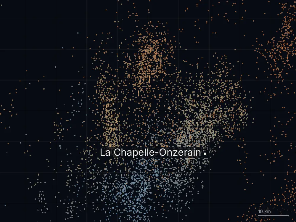 Karte der Blitze bei La Chapelle-Onzerain am Donnerstag, 27. August 2026