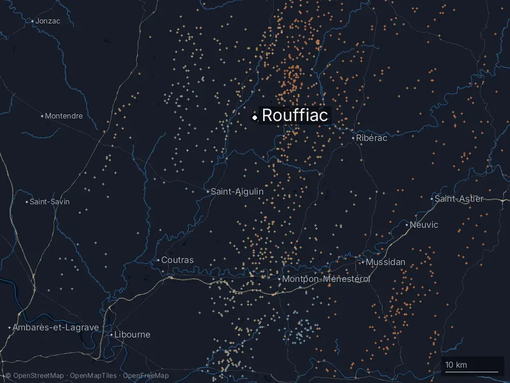 Karte der Blitze bei Rouffiac am Donnerstag, 27. August 2026