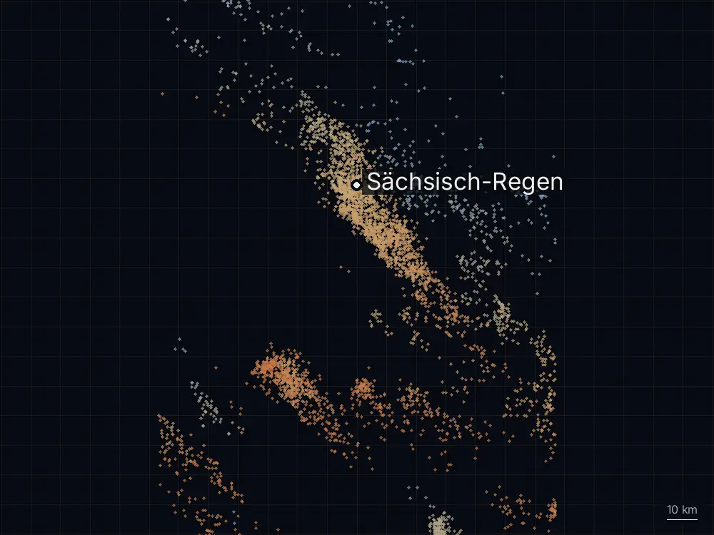 Karte der Blitze bei Sächsisch-Regen am Donnerstag, 27. August 2026