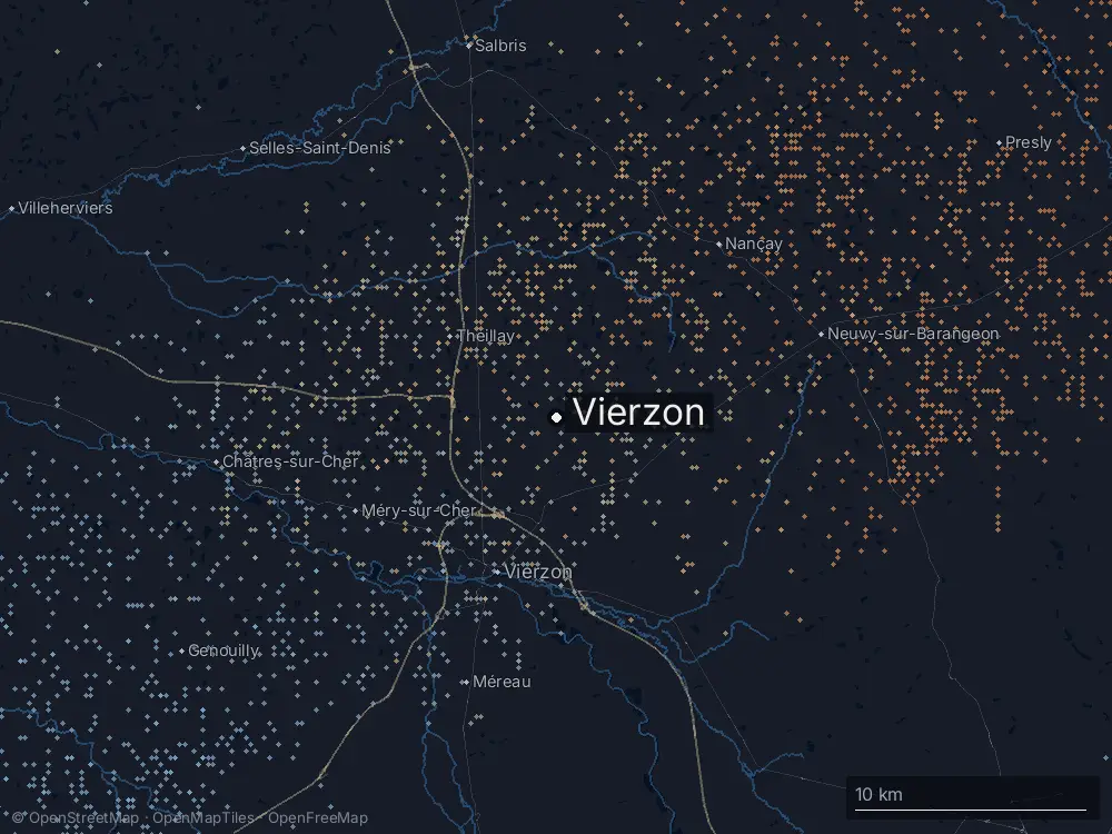 Karte der Blitze bei Vierzon am Donnerstag, 27. August 2026