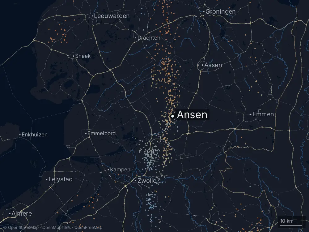 Karte der Blitze bei Ansen am Freitag, 28. August 2026