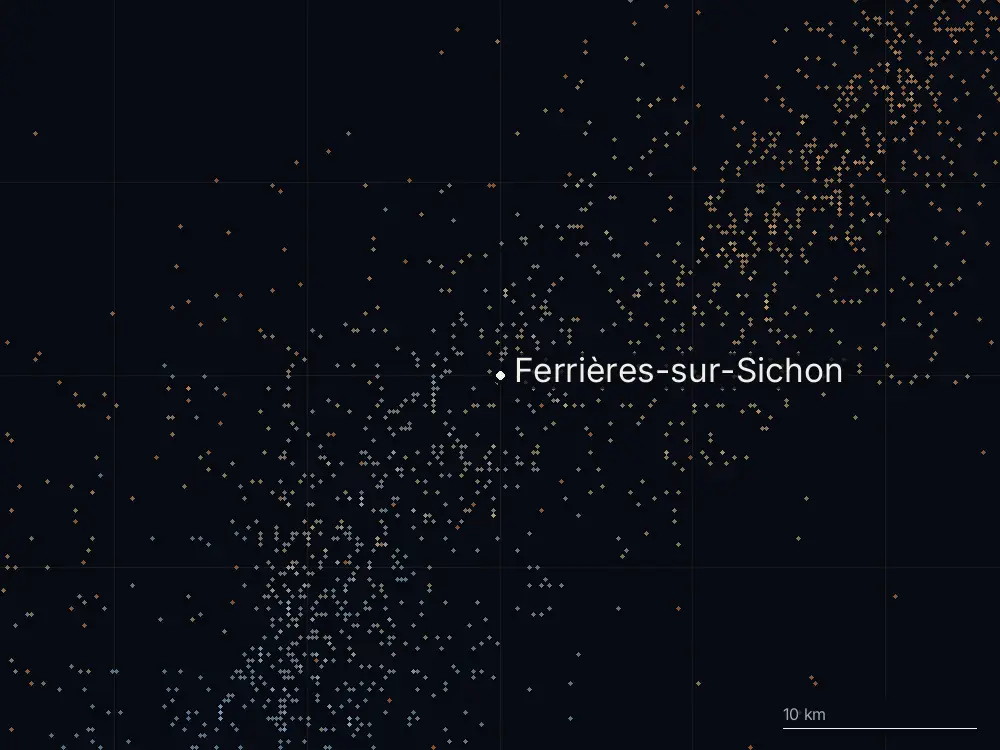Karte der Blitze bei Ferrières-sur-Sichon am Freitag, 28. August 2026