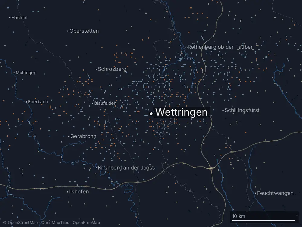 Karte der Blitze bei Wettringen am Freitag, 28. August 2026