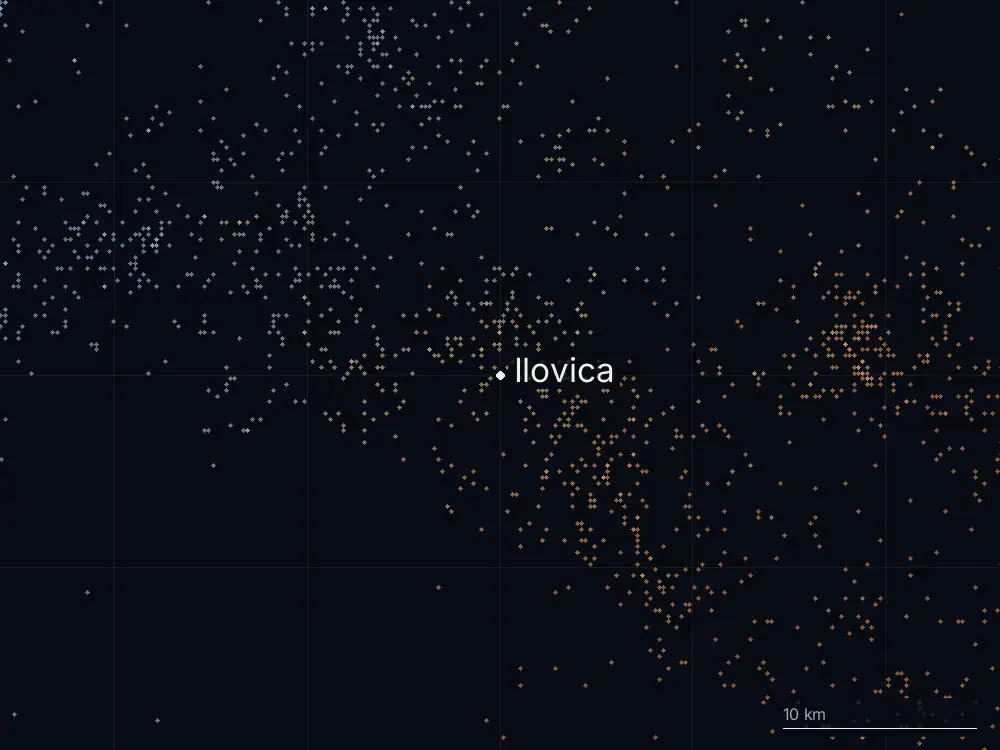 Karte der Blitze bei Ilovica am Samstag, 29. August 2026