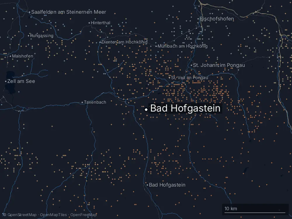 Karte der Blitze bei Bad Hofgastein am Montag, 31. August 2026
