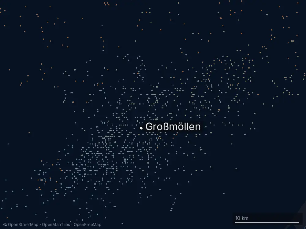 Karte der Blitze bei Großmöllen am Montag, 31. August 2026