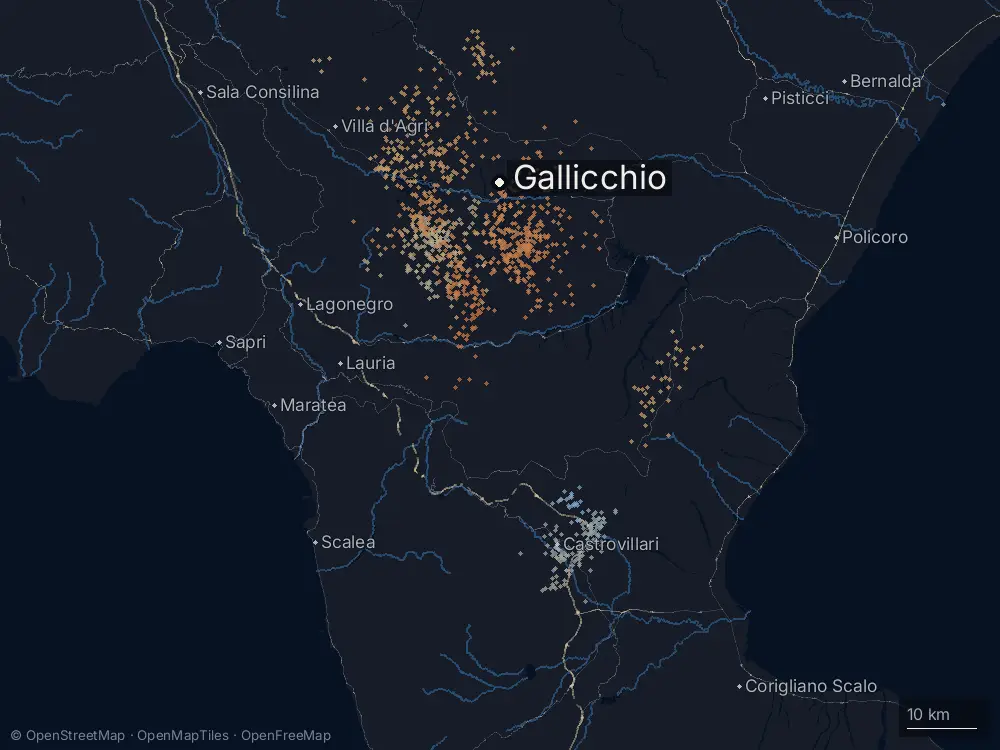 Karte der Blitze bei Gallicchio am Dienstag, 1. September 2026