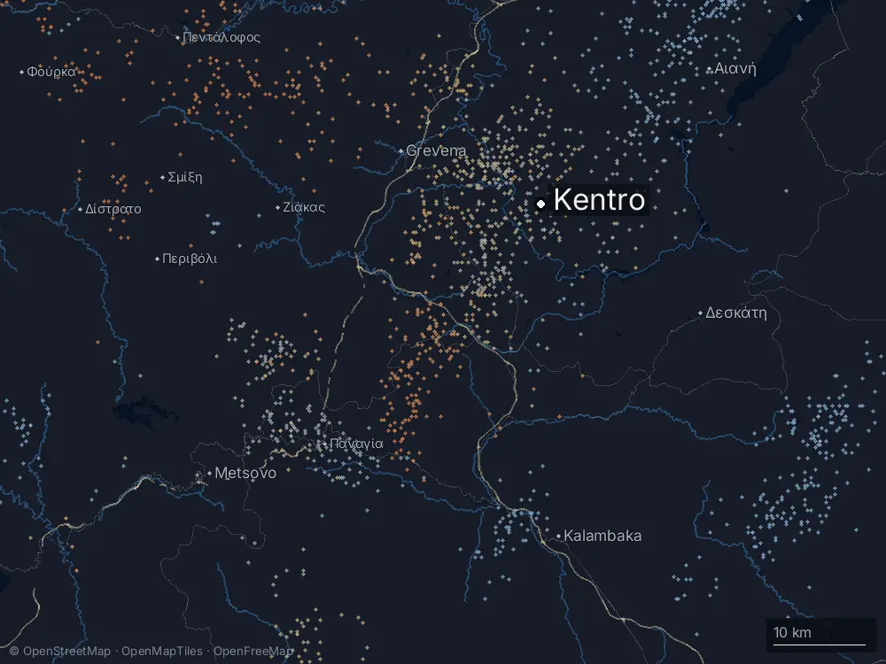 Karte der Blitze bei Kentro am Donnerstag, 3. September 2026
