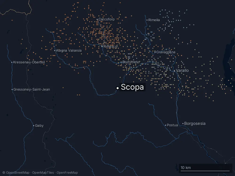 Karte der Blitze bei Scopa am Dienstag, 8. September 2026